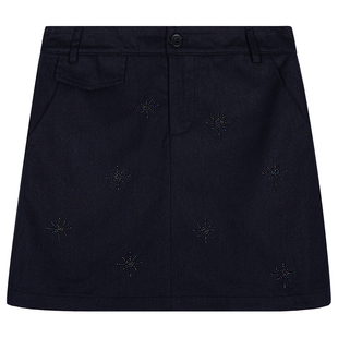 落落狷介 半身裙秋女2025新款钉珠藏青色包臀裙小个子半裙设计感