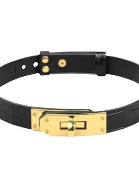 真皮头层牛皮高端项圈女颈带鳄鱼纹定制脖圈可刻字choker颈环