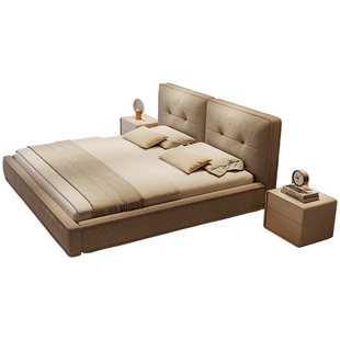 侘寂奶油风华夫格布艺床高端主卧室床简约现代定制大床2米x2米2