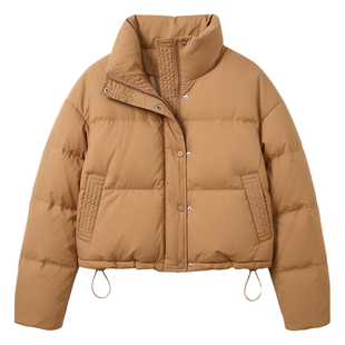 拉夏贝尔立领PU短款羽绒棉服女2025冬季新款小个子面包服大码外套