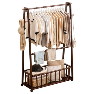 实木挂衣架落地式卧室衣帽架子床尾晚上放衣服神器新款开放式衣柜