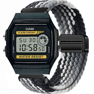 适用卡西欧F-94W手表带F-91w高级时尚磁吸编织透气替换可调节腕带