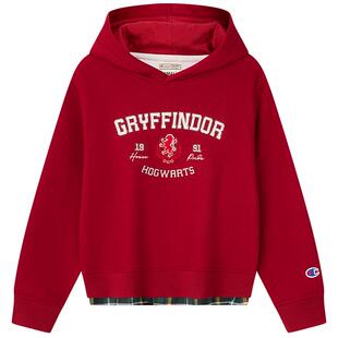 【哈利波特联名】Champion冠军儿童新年红色假两件加绒连帽卫衣冬