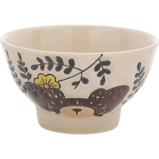 复古卡通釉下彩米饭碗陶瓷酸奶碗水果碗个人专用漂亮餐具家用盘子