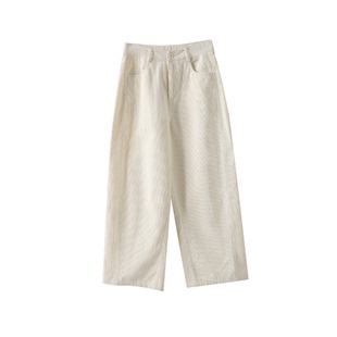 白色灯芯绒阔腿裤女秋冬季小个子加厚弯刀裤松弛感百搭休闲哈伦裤