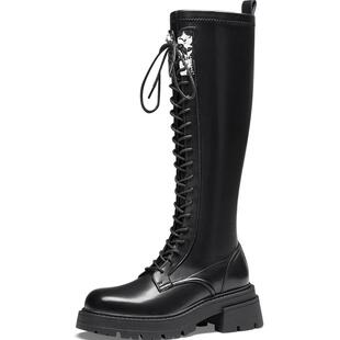 明星同款KISSKITTY银翼骑士靴新款皮带扣长筒靴厚底增高皮靴百搭