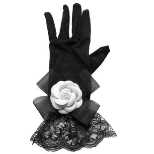 法式复古仙女透视短款手套薄款分指蕾丝防晒女透气性感山茶花夏