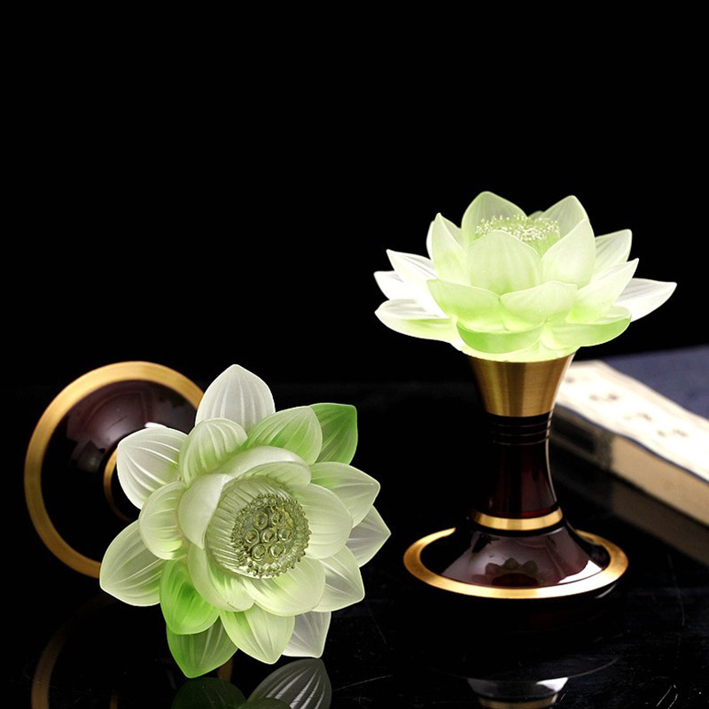 家用佛堂室内纯铜古法琉璃led节能长明灯供佛观音七彩莲花灯贡灯