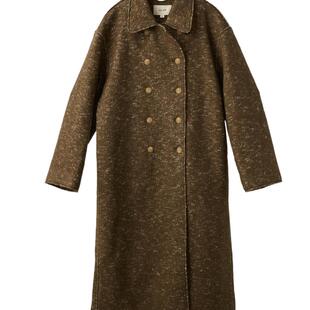 素然WHM 冬季女士气质设计感纹理针织呢双排扣翻领大衣