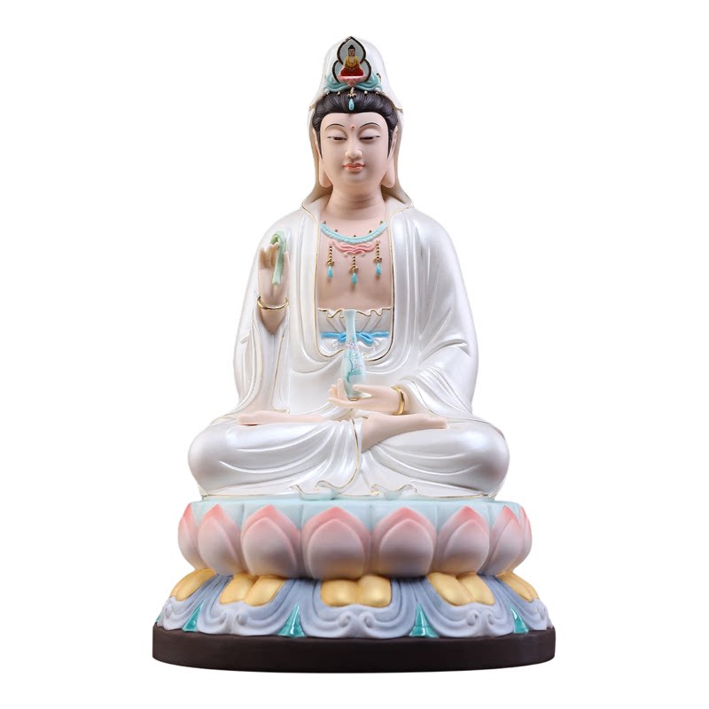 戴玉堂陶瓷摆件《莲慧观音白衣彩》家用佛像供奉观世音菩萨全堂佛