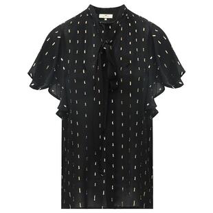 COCOBELLA静奢风提花织金波点人丝衬衫女飘带领短袖衬衣SR3027-2