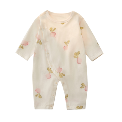 纯棉双层护肚婴儿衣服春秋薄款斜襟无骨长袖睡衣连体衣小月龄宝宝