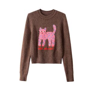 【徐艺洋同款】BANANA CICI2025冬季原创长腿猫正肩毛衣女针织衫