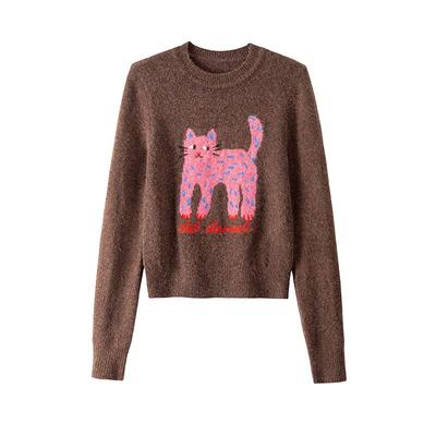 bananacici长腿猫卡通图案针织衫