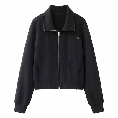 艾诺丝同款黑色拉链立领短外套