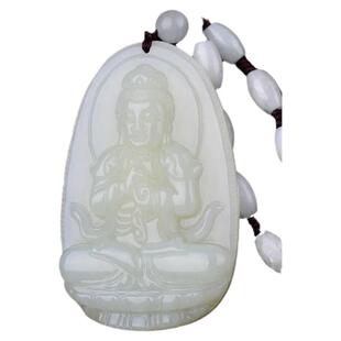 和田玉白玉观音吊坠男女款生肖本命佛玉佩挂件狗年阿弥陀佛玉牌