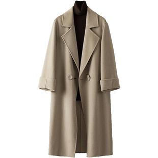 100%澳洲羊毛大衣女中长款2025年春季新款双面呢双面羊绒外套高端