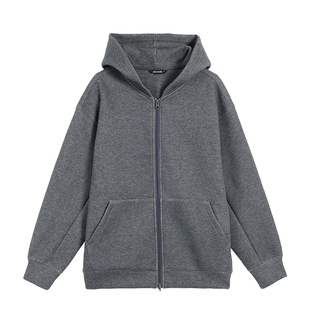 pusumede深花灰连帽卫衣女宽松大版休闲慵懒风拉链开衫外套上衣