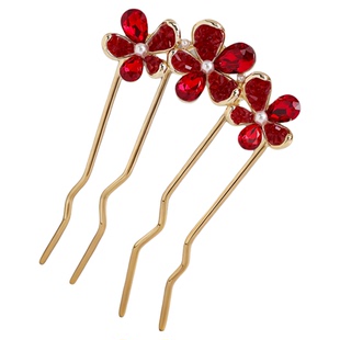 丹蕊鑫簪-国风红色水晶发簪四齿不散发盘发发钗新年氛围感发饰女