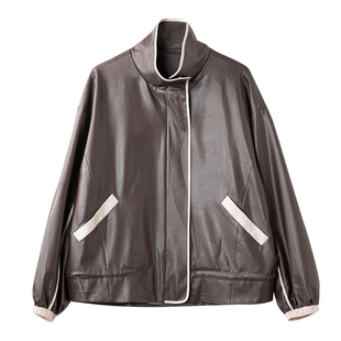 宝诗黎翻领宽松气质短款包边外套女时尚落肩开衫上衣2026春季新款