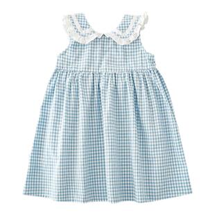 幼悠女童背心裙2025夏季新款卡通兔耳连衣裙宝宝休闲格子无袖裙子