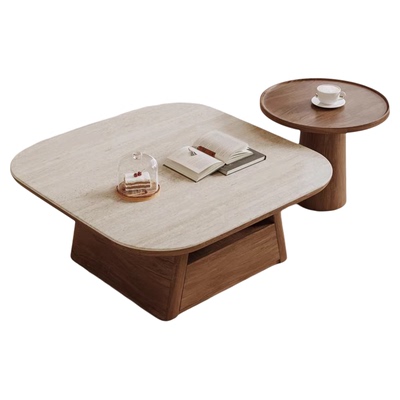 洞石岩板茶几小户型客厅家用复古