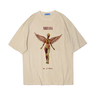 涅槃乐队nirvana in utero科特科本摇滚宽松短袖男女款T恤纯棉tee