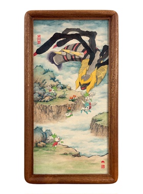 《冰空花术》中国风宝可梦周边国画骑拉帝纳谢米喷绘装饰画摆件