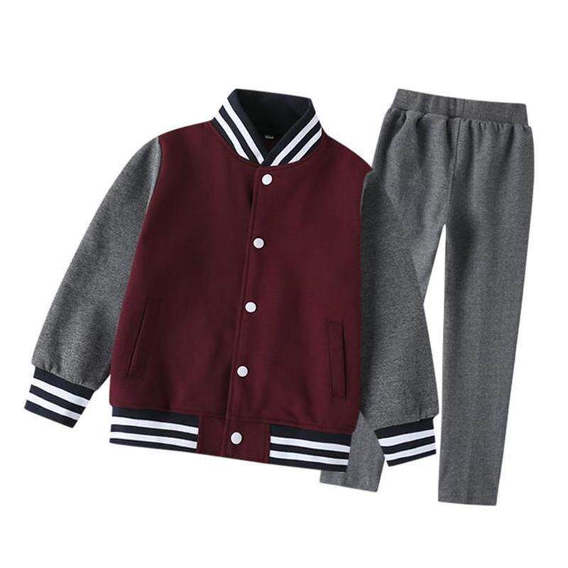 北大培文校服套装晋中小学生春秋季纯棉棒球服男女童枣红色运动服