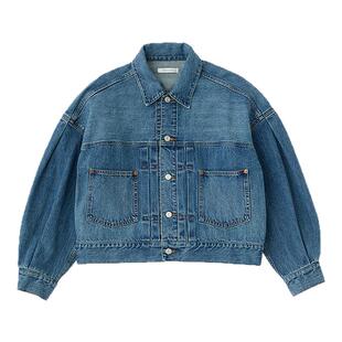 MOUSSY 春季新品复古捏褶短款牛仔夹克外套女010ISS11-1741