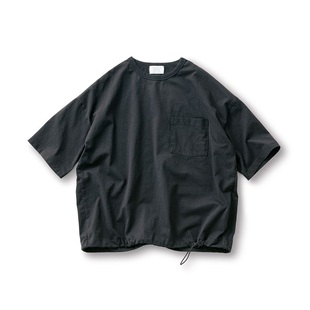 桑妮库拉/Sunny clouds 男式纯棉落肩下摆抽绳T恤(黑)