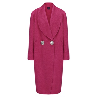 NanaJacqueline茧形钻饰长款双面呢大衣女新款羊毛兔毛桑蚕丝外套