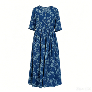 羊在在【素影】夏季新中式国风纯苎麻印花显瘦连衣裙LYQ26XQ327
