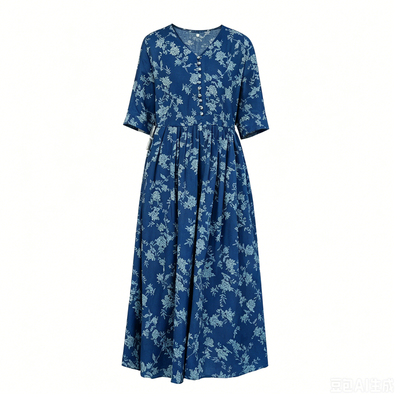 羊在在【素影】夏季新中式国风纯苎麻印花显瘦连衣裙LYQ26XQ327