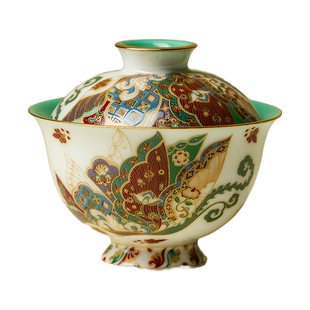 里作绮彩蝶舞描金满腹盖碗景德镇珐琅彩陶瓷泡茶碗轻奢风功夫茶具