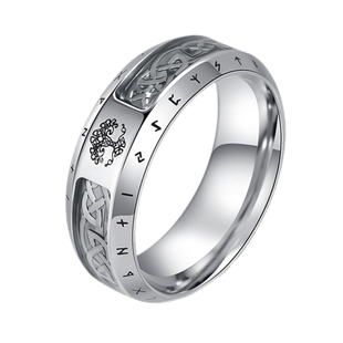 潮男女北欧神话生命之树维京卢恩字母钛钢镶凯尔特结碳纤维戒指环