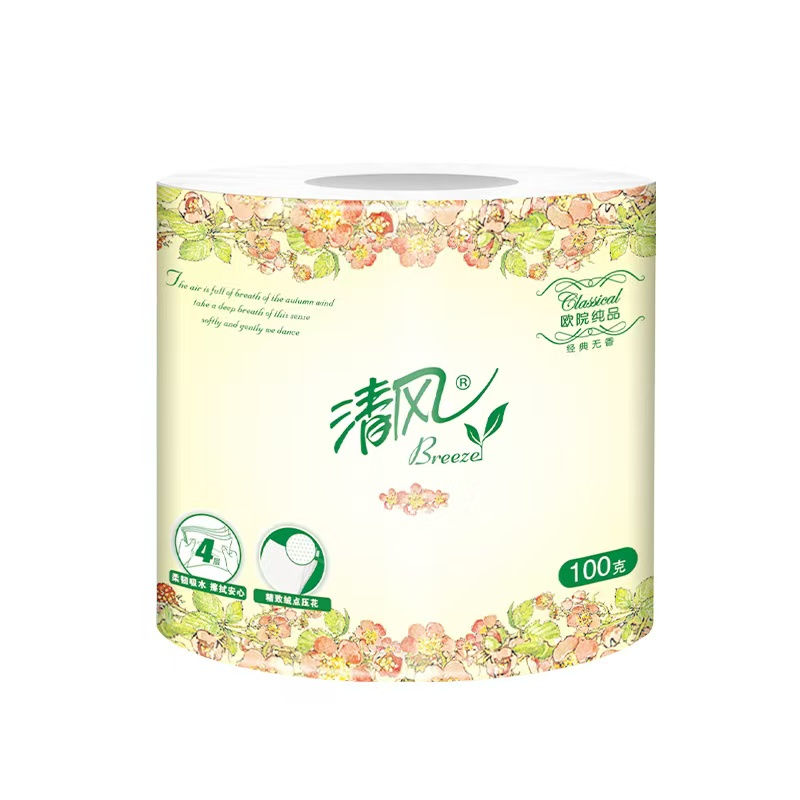 清风欧院空心卷纸4层加厚卫生纸 100g*3卷-MZ