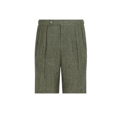Suitsupply深绿色亚麻宽松短裤