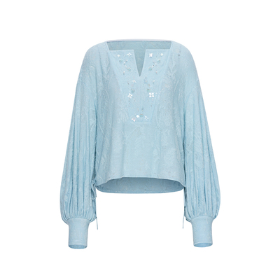 糖心旦灯笼袖初霁浅蓝上衣