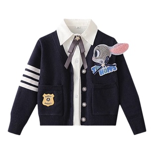 女童秋冬装2025新款兔子警官衣服毛衣三件套jk裙子中大童洋气套装