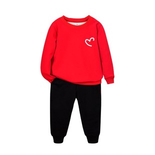 中国红儿童运动服套装笑脸女童男童小学生红衣黑裤元旦喜庆演出服