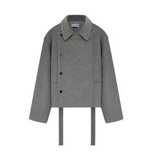 TRENDYWU 新钱解构“京都”优雅瓦青灰叠层挺阔羊驼绒毛呢厚外套