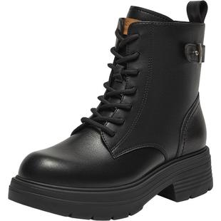 Bata英伦马丁靴女冬商场新款牛皮粗跟增高百搭短筒靴AGC41DD4