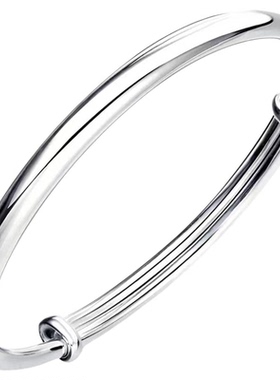 纯银手镯女光面素圈实心足银镯子圆肚推拉手环送女友妈妈生日礼物