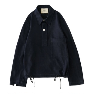 英国Studio Nicholson Stowe义大利斜纹布抽绳长袖衬衫外套蓝染