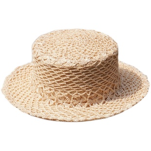 Banana moon奢品假两顶_经典boater手工草帽JIN口蕉麻+宝草平沿帽