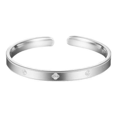 足银点素光手镯开口四叶草银手镯