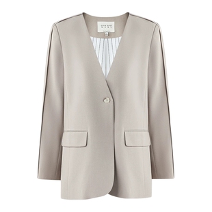 秋水伊人H型V领复古质感西装2025春季新款女基础简约挺阔有型外套