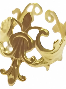 纯银镀金金色花丝女士指甲戒指