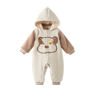 米乐熊婴儿衣服宝宝冬装夹棉哈衣童装加厚保暖外出服连体衣外套